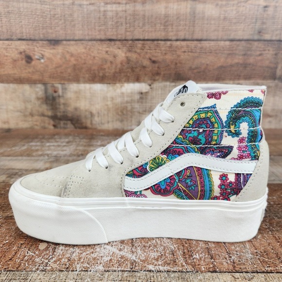 Vans Sk8hi Tepered Stackform Women Size 6.5 Beige Paisley Bloom Platform Sneaker - Picture 7 of 11